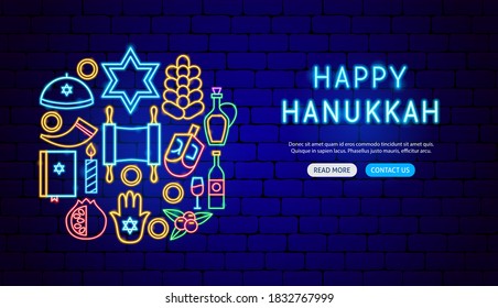 Hanukkah Neon Banner Design. Vector Illustration of Jewish Promotion.