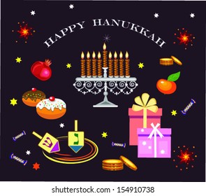 hanukkah objects on the brown background,holiday icons.