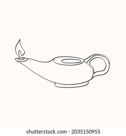 hanukkah oil lamp icon over white background, line style, vector illustration
