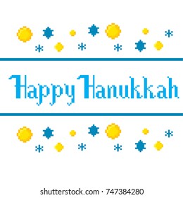 Hanukkah. Pixel art. Old school computer graphic style. Games elements.