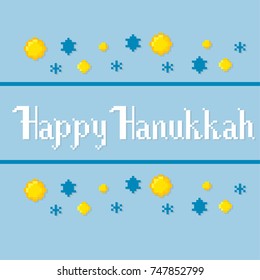 Hanukkah. Pixel art. Old school computer graphic style. Games elements.