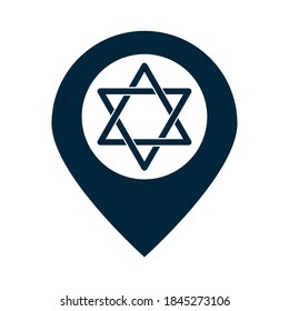hanukkah, pointer location with star of David silhouette icon vector illustration
