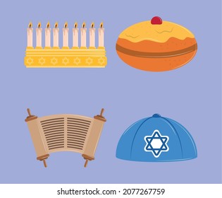 hanukkah religious celebration icon set