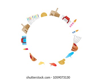 Hanukkah round banner with vector holiday elements