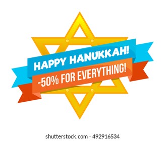 Hanukkah sale or discount design for emblem, sticker or logo with david star isolated