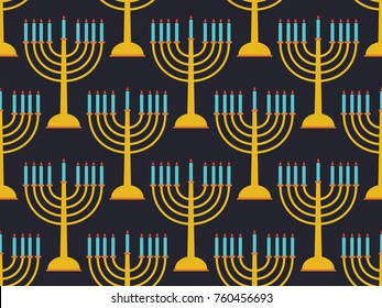 Hanukkah seamless pattern candlestick with nine candles. Vector illustration