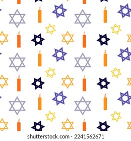 Hanukkah seamless pattern, david star and candles