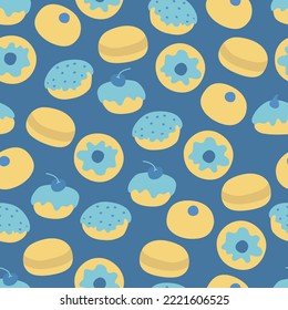 Hanukkah seamless pattern with donuts. Perfect for wrapping paper, greeting cards, wallpaper. Jewish holidays. Vector illustration