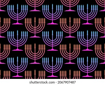 Hanukkah seamless pattern with menorah with nine candle. Jewish festival background for brochures, banners and wrapping paper. Vector illustration