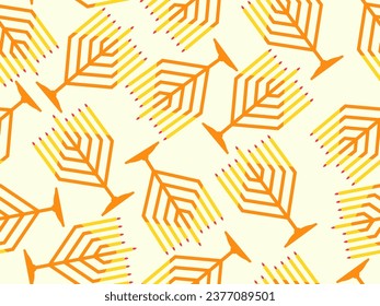 Hanukkah seamless pattern with Menorah with nine candles. Lighted Hanukkah candles. Design of greeting cards, banners and promotional products. Vector illustration