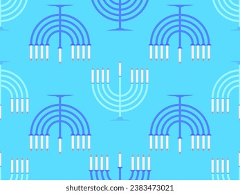 Hanukkah seamless pattern with Menorah with nine candles. Lighted Hanukkah candles. Design of greeting cards, banners and promotional products. Vector illustration