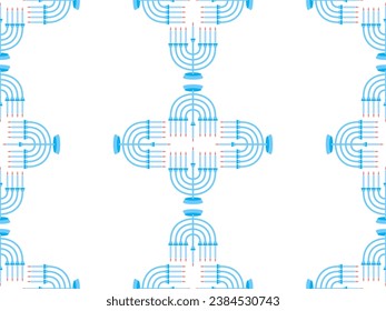 Hanukkah seamless pattern with Menorah with nine candles on white background. Lighted Hanukkah candles. Design of greeting cards, banners and promotional products. Vector illustration