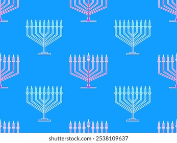 Hanukkah nahtloses Muster mit Menorah mit neun Kerze. Jüdischer Festivalhintergrund für Broschüren, Banner und Packpapier. Vektorgrafik