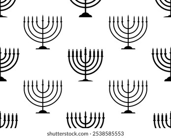 Hanukkah nahtloses Muster mit Menorah mit neun Kerzen. Habe Hanukkah-Kerzen angezündet. Gestaltung von Grußkarten, Bannern und Werbeartikeln. Vektorgrafik