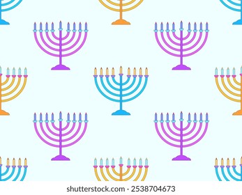 Hanukkah nahtloses Muster mit Menorah mit neun Kerze. Jüdischer Festivalhintergrund für Broschüren, Banner und Packpapier. Vektorgrafik