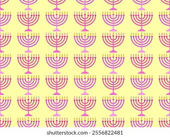 Hanukkah seamless pattern with menorah with nine candle. Jewish festival background for brochures, banners and wrapping paper. Vector illustration