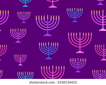 Hanukkah seamless pattern with menorah with nine candle. Jewish festival background for brochures, banners and wrapping paper. Vector illustration