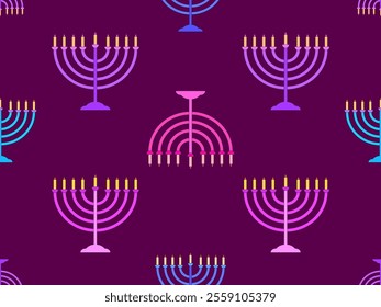 Hanukkah seamless pattern with menorah with nine candle. Jewish festival background for brochures, banners and wrapping paper. Vector illustration