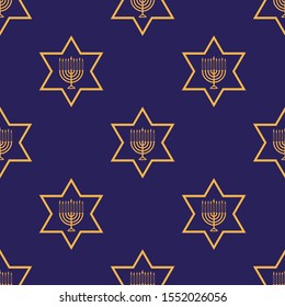 Hanukkah seamless pattern with  menorah  and stars of david. Vector set for wallpaper,textile, greeting card  and graphic design.
