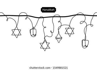 Hanukkah nahtlose Vektorgrenze mit hängenden David-Sternen und -dreiecken. Eine durchgehende Linie ziehen Hanukka Garland.