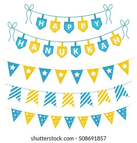 Hanukkah set garlands, ribbons. Hanukkah set for a party. garland flat style. Vector illustration