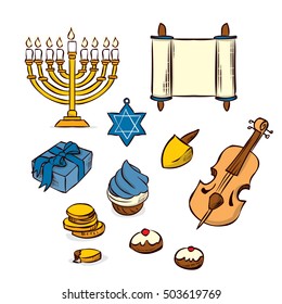 Hanukkah set. Hand drawn vector illustration.