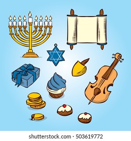 Hanukkah set. Hand drawn vector illustration.
