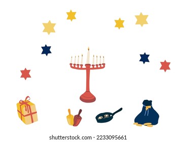 Hanukkah set with menorah money stars and gift