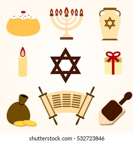 Hanukkah sign icon set. Flat. Vector
