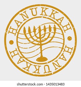 Hanukkah Stamp. Jewish Silhouette Seal. Round Design. Vector Icon. Design Retro Insignia.