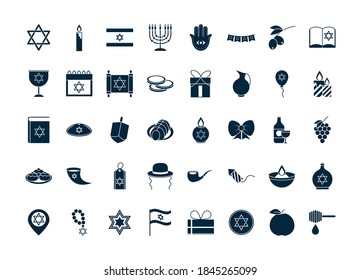 hanukkah, star candle light torah and other traditional items flat style vector illustration