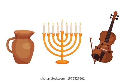 Hanukkah Symbols and Objects for Jewish Holiday Celebration Vector Set