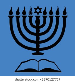 Hanukkah Symbols Over a Blue Background