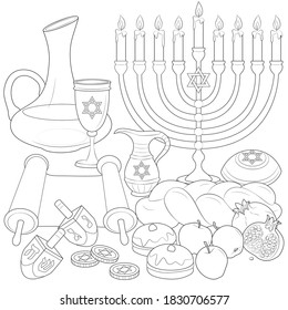 Hanukkah Table Decorations Vector Black And White