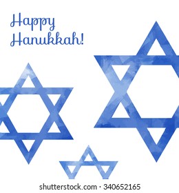 Hanukkah. Template card. Israel festival of light. Vector illustration. Hand drawn. Watercolor. Star.