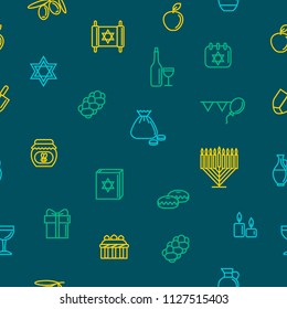 Hanukkah Thin Line Seamless Pattern Background Symbol of Traditional Judaism Religion Celebration. Vector illustration of Jewish Holiday