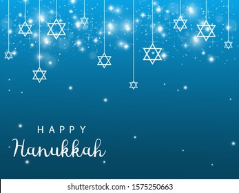Hanukkah. Traditional Hanukkah holiday symbols. Star of David. Candles Minors. Blue background