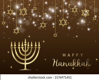 Hanukkah. Traditional Hanukkah holiday symbols. Star of David. Candles Minors. Blue background