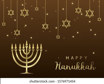 Hanukkah. Traditional Hanukkah holiday symbols. Star of David. Candles Minors. Blue background