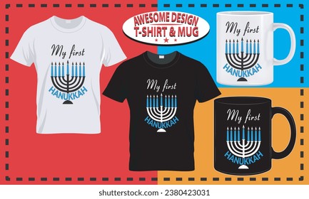 Hanukkah T-shirt and mug design, happy Hanukkah typography custom, vector best for print design.
