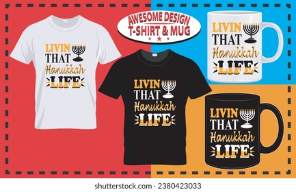 Hanukkah T-shirt and mug design, happy Hanukkah typography custom, vector best for print design.
