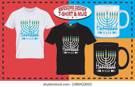 Hanukkah T-shirt and mug design, happy Hanukkah typography custom, vector best for print design.
