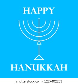 Hanukkah Typographic Vector Design - Happy Hanukkah. Jewish holiday. Hanukkah Menorah on Light Blue Background