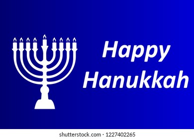 Hanukkah Typographic Vector Design - Happy Hanukkah. Jewish holiday. Hanukkah Menorah on Light Blue Background