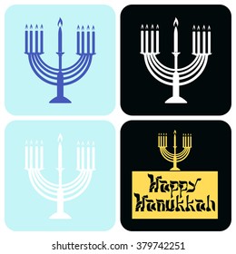 Hanukkah Typographic Vector Design - Happy Hanukkah. Jewish holiday. Hanukkah Menorah on Light black Background