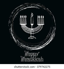 Hanukkah Typographic Vector Design - Happy Hanukkah. Jewish holiday. Hanukkah Menorah on Light black Background