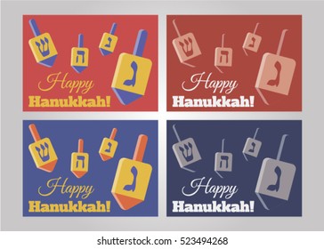 Hanukkah Typographic Vector Design - Happy Hanukkah.Jewish holiday. Jewish Hanukkah celebration banners with holiday sticker objects. Greeting card set. Vector  dreidel for Hanukkah.