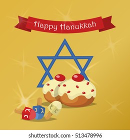 Hanukkah Typography Vector Design - Happy Hanukkah. Jewish holiday. Hanukkah Menorah on golden background. Happy Hanukkah greeting card design vector illustration. Tradition religion jewish holiday.