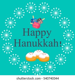 Hanukkah Typography Vector Design - Happy Hanukkah. Jewish holiday. Hanukkah Menorah on blue background. Greeting card design vector illustration. Tradition religion jewish holiday.