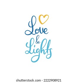Hanukkah vector background, Love and lights, hand lettering, drawn illustration 